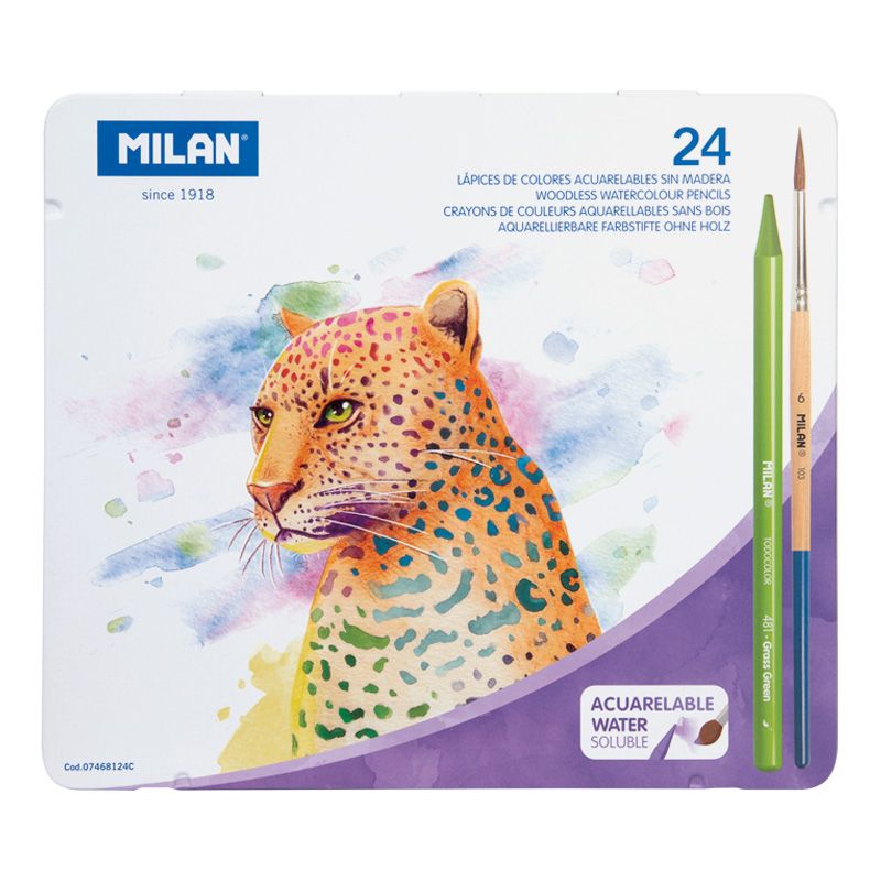 Caja metálica 24 lápices todo mina de color acuarelables Todocolor + pincel