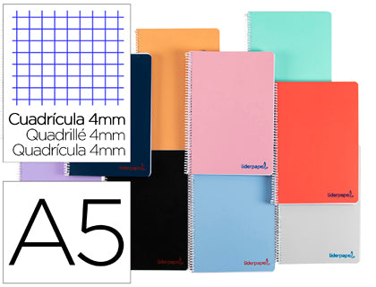 Cuaderno A5 - TAPA PLÁSTICO - Cuadricula 4mm