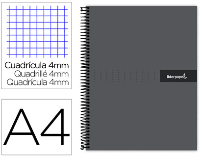 Cuaderno A4 - TAPA DURA - Cuadrícula 4mm